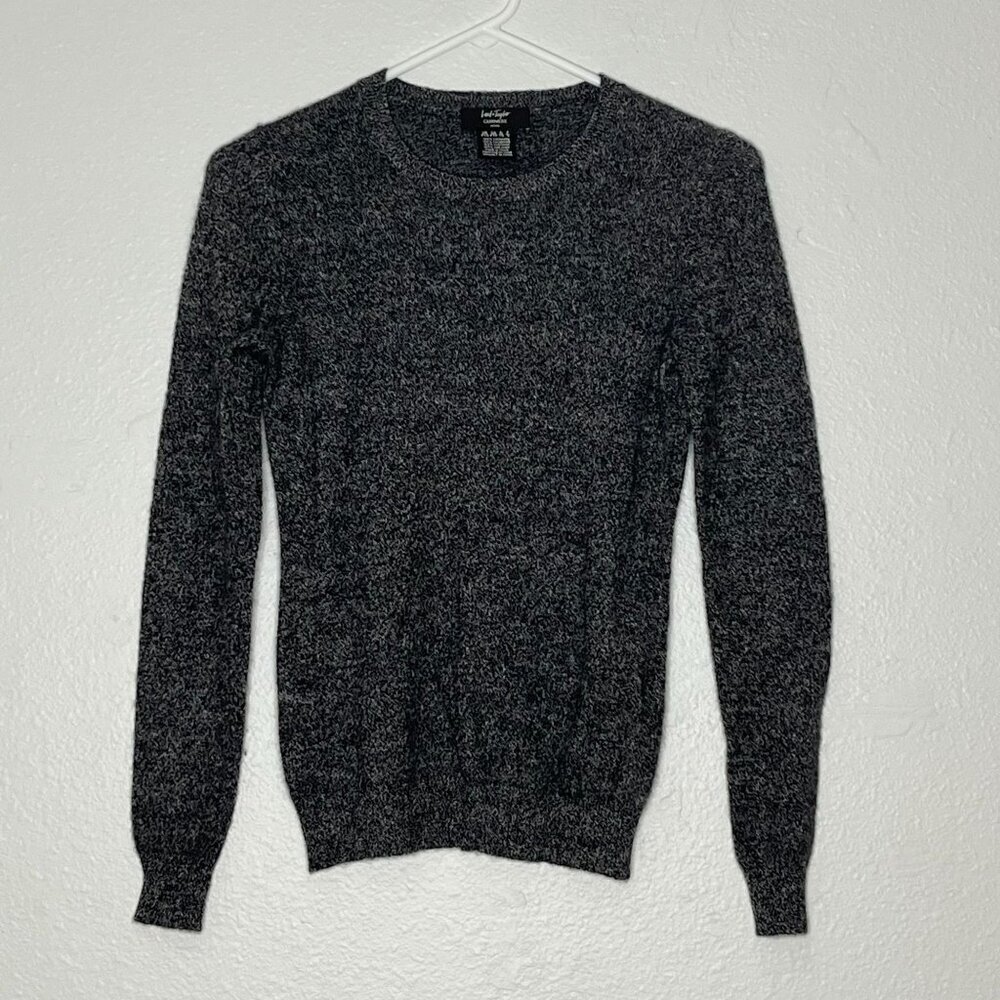 Lord‎ & Taylor 100% Cashmere Petite Crewneck Sweater Knit Marled Black White PXS